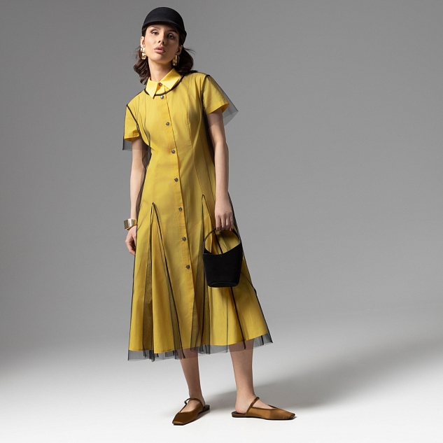 Платье-рубашка Стильное самообладание (желтое, 2 в 1)